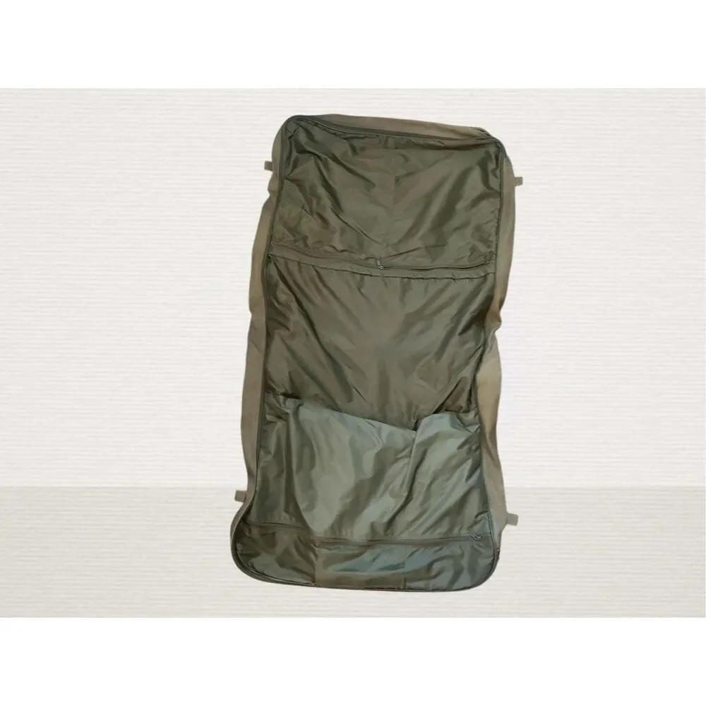 Vintage JEEP Wrangler Army Olive Green & Tan Canvas Garment Bag Travel Equipment